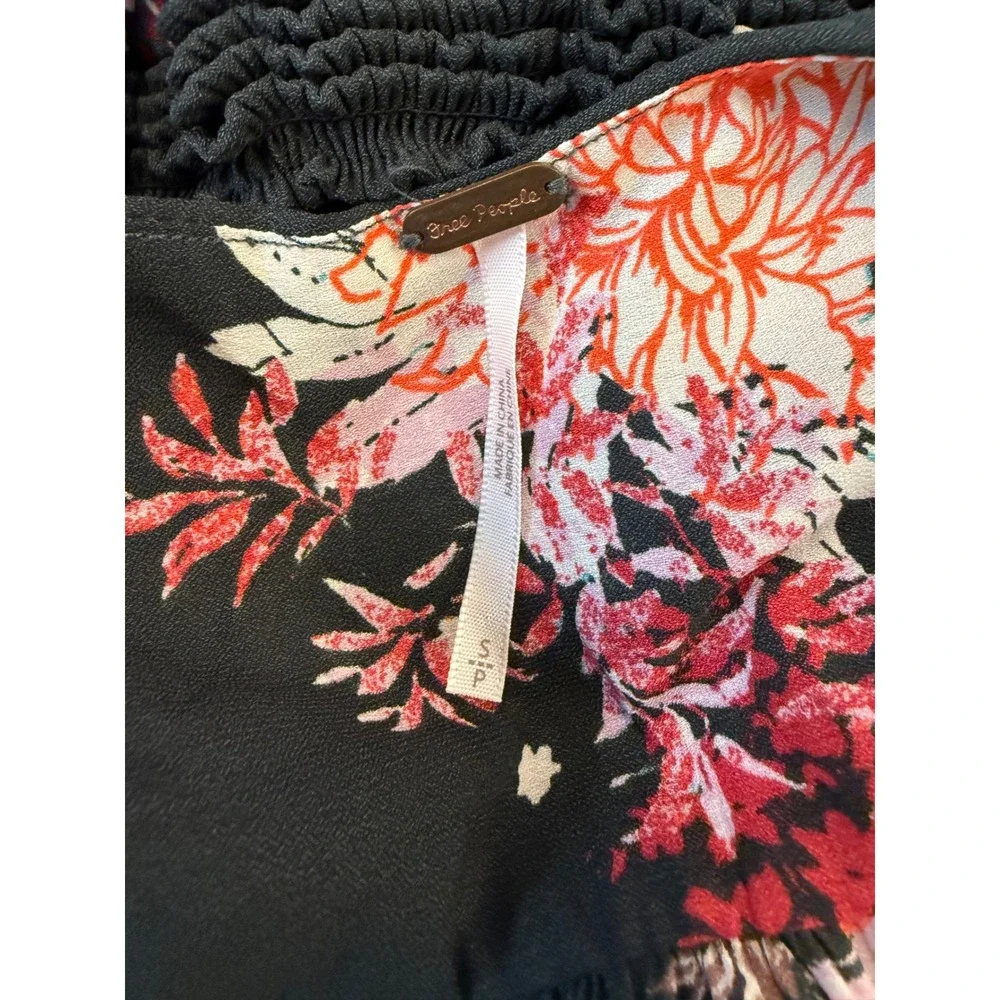 Free People‎ Floral Polka Dot Tunic Women Size S Black Boho Babydoll